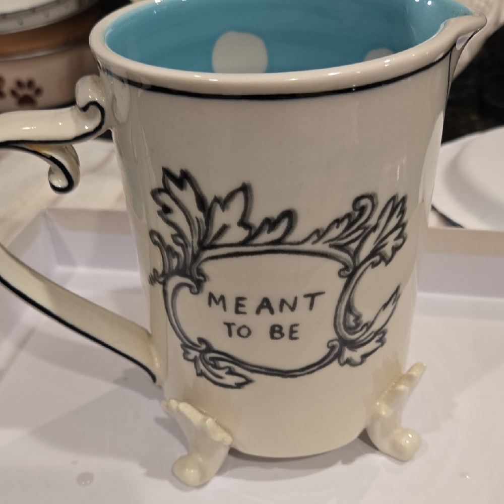 Meant To Be Ceramic Mug with Blue Interior and Cream Exterior by